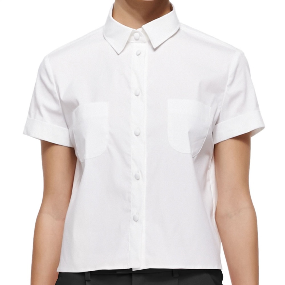 RED Valentino Short-Sleeve Cropped Poplin Shirt